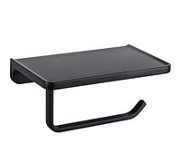 Toilet Paper Holder with Phone Shelf Solid Metal Bathroom Accessories Tissue Roll Dispenser Storage Wall Mounted, Matte Black