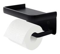 Toilet Paper Holder with Shelf, Matte Black Carbon Steel Bathroom Organiser, Wall-Mounted Space Saving for Modern Homes, Rust Resistant Design