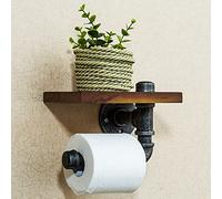 Toilet Paper Holder with Shelf - Wall Mount Solid Wood Tissue Box Holder for Bathroom, Bedroom, Study, and Kitchen - Decorative Antique Style