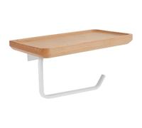 Toilet Paper Holder with Wood Shelf, Wall Mount Tissue Paper Roll Holder Modern Holder Wall No Drilling Minimalist Toilet Paper Holder Rack with Recess Design (Treated Beech Wood)
