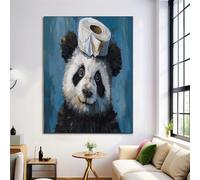 Toilet Paper Panda Canvas Paintings on the Wall Art Posters and Prints, Oil Painting Animals Pictures Living Room Office Modern Home Decoration, 32x47in Artistic Canvas Print, Black White