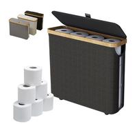 Toilet Paper Storage Basket,Toilet Roll Storage Basket with Lid,Bamboo Toilet Roll Basket Holder Organiser,Toilet Roll Storage Box,Free Standing Toilet Paper Container with Storage(Black)