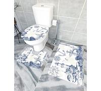 Toilet Pedestal Rug Set Nautical Lighthouse Anchor Abstract Door Mat Microfibre Bathroom Toilet Floor Mat Quick Drying Contour Mat Lid Cover For Floor, Tub, Shower