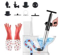 Toilet Plunger,Black Heavy Duty Toilet Plunger Kit - High Pressure Drain Unclogger with 4 Replaceable Heads, Gloves & Real-Time Barometer - for Toilet, Kitchen Sink, Bathtub,Pipe Clog Removal