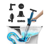 Toilet Plunger, High Pressure Air Drain Blaster Kit, Powerful Manual Pneumatic Dredge Equipment with 4 Replaceable Heads & Visual Barometer, Drain Unblocker for Sink/Bathtub/Floor Drain/Clogged Pipe