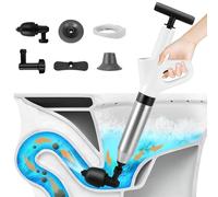 Toilet Plunger, Toilet Unblocker, High Pressure Plunger Kit with 4 Replaceable Heads and a Holder, Plunger Sink Unblocker for Unblocking Bathtub, Sink, Toilet, Drain, Floor Drain and Pipe Clog