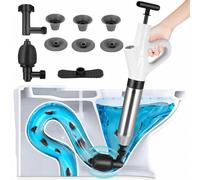 Toilet Plunger Unblocker Heavy Duty,Toilet Plunger With 5 Replaceable Heads,Visual Barometer,Splash-Proof Design,High Pressure Toilet Unblocker For Toilet,Kitchen,Bathroom,Sink,Floor Drain,Pipe Clog