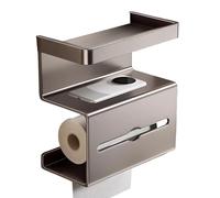 Toilet Roll Door with Shelf - No Bathroom Rack for Drill, Storage Organizer | Wall Mounted Carbon Steel Dispenser for Apartment, Home,