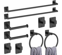 Toilet Roll Holder and Towel Rail Set, Gypie 10 Pieces Black Bathroom Accessories Set, Metal Bathroom Hardware Set Includes 24″ Black Towel Rail, Toilet Roll Holder, Towel Ring, and Wall Hooks