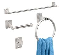 Toilet Roll Holder and Towel Rail Set, Gypie 4 Pieces Brushed Nickel Bathroom Accessories Set, Metal Bathroom Hardware Set Includes 24″ Towel Rail, Toilet Roll Holder, Towel Ring, and Wall Hook