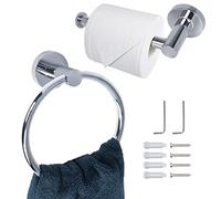 Toilet Roll Holder and Towel Rail Set Wall Mounted - 2 Pieces Chrome Tissue-Holder Towels Ring for Bathroom Kitchen Accessories Rustproof Waterproof, Silver