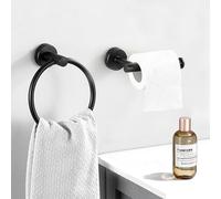 Toilet Roll Holder and Towel Ring, 2 Pcs Bathroom Accessories Including Wall Mounted Toilet Paper Holder and Stainless Steel Towel Holder Matte Black
