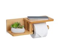 Toilet Roll Holder Bamboo Wall-Mounted Phone Shelf Paper Wipes Storage Wood
