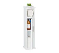 Relaxdays Toilet Paper Holder, Standing, 2 Storage Compartments, HWD: 77 x 18.5 x 17.5 cm, Bathroom Shelf, White/Silver, Fibreboard