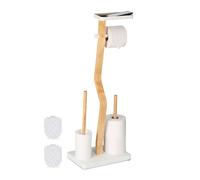 Toilet Roll Holder Brush Bamboo Iron Shelf Butler WC Accessories Set Bathroom