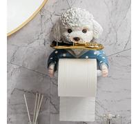 Toilet Roll Holder Cute Teddy Dog Shape Drill-Free Toilet Paper Holder with Shelf Wall Mounted Waterproof Corrosion-Resistant Paper Roll for Bathroom, Decoración del jardín