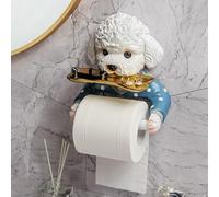 Toilet Roll Holder Cute Teddy Dog Shape Drill-Free Toilet Paper Holder with Shelf Wall Mounted Waterproof Corrosion-Resistant Toilet Paper Roll Holder for Bathroom, Toilet Paper Holder with Shelf,