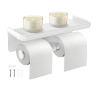 Toilet Roll Holder, Double Toilet Paper Holders with Shelf,Bathroom Tissue Holder Wall Mounted With 2 Screws,Aluminium Alloy Dual Roll Tissue Rack Dispenser Bathroom Accessory(White)