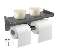 Toilet Roll Holder, Double Toilet Paper Holders with Shelf,Bathroom Tissue Holder Wall Mounted With 2 Screws,Aluminium Alloy Dual Roll Tissue Rack Dispenser Bathroom Accessory(Grey)