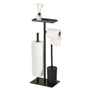 Toilet Roll Holder Free Standing,Black Toilet Roll Holder with Brush and Shelf for Wet Wipes,Bathroom Accessories Tissue Holders,Tissue Holder Bathroom Holds 4 Rolls (Black)