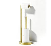 Toilet Roll Holder Free Standing, Brushed Brass Toilet Roll Holder Freestanding Toilet Roll Stand Storage Stainless Steel Paper Holder With Heavy Base for Bathroom Accessories