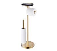 Toilet Roll Holder Free Standing - Gold Toilet Roll Storage Stand with Phone Shelf - Tissue Holder Toilet Paper Dispenser in SUS 304 Stainless Steel - BA7783BG