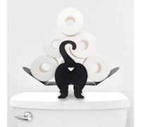 Toilet Roll Holder Free Standing - Novelty Toilet Paper Storage 7 Roll - Capacity Black Powder Coated Steel Modern Bathroom Accessories - Loo Roll Stand Funky Funny Design Home Decor - Tail