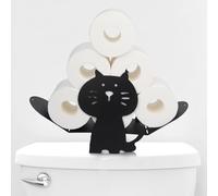 Toilet Roll Holder Free Standing - Novelty Toilet Paper Storage 7 Roll - Capacity Black Powder Coated Steel Modern Bathroom Accessories - Loo Roll Stand Funky Funny Design Home Decor - Cat