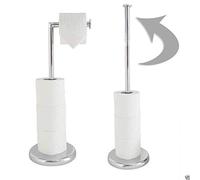 Toilet Roll Holder Free Standing Spare Roll Holder with Swivel Action Extra Storage Space saving Sleep Practical with SV Rubber Base Caravan Camping Hotel Tissue Roll Storage (Silver)