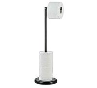 Toilet Roll Holder Free Standing Spare Roll Holder with Swivel Action Extra Storage Space saving Sleep Practical with SV Rubber Base Caravan Camping Hotel Tissue Roll Storage (Black)