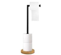 Toilet Roll Holder Free Standing Spare Roll Holder with Swivel Action Extra Storage Space saving Sleep Practical with SV Rubber Base Caravan Camping Hotel Tissue Roll Storage (Black with Wood Base)