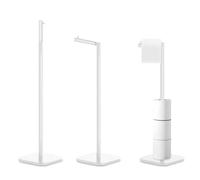 Toilet Roll Holder Free Standing with Heavy Duty Base, Stainless Steel Toilet Roll Holder for 6 Rolls, Stylish Chrome Finish, Practical Design Toilet Roll Storage Stand for Bathroom (White)