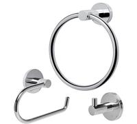 Toilet Roll Holder Set, 3 Pieces Wall Mounted Bathroom Accessory include Chrome Toilet Paper Holder + Stainless Steel Towel Ring + Coat Hooks, Modern Bathroom Hardware Mirror Polished, Silver