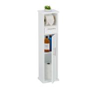 Relaxdays Toilet Paper Holder, Standing, 2 Compartments & Drawer, HWD: 87.5 x 22 x 17.5 cm, Bathroom Shelf, White/Silver, Fibreboard