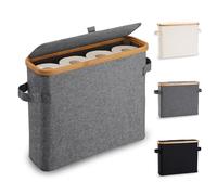 Toilet Roll Holder Storage Stand, Toilet Roll Storage Basket with Lid, Bamboo Toilet Roll Storage Holder Organiser Free Standing for Bathroom Cabinet, Toilet Roll Storage Box Unit Organizer, Gray