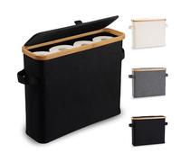 Toilet Roll Holder Storage Stand, Toilet Roll Storage Basket with Lid Cover, Bamboo Toilet Roll Paper Storage Holder Organiser Free Standing Box Unit Organizer for Bathroom RV, Black