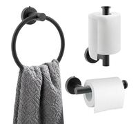 Toilet Roll Holder Towel Ring,2 Pcs Stainless Steel Bathroom Hardware Accessory Wall Mounted Toilet Paper Holder Matte Black Finish for Bathroom and Kitchen(COLOR:black)