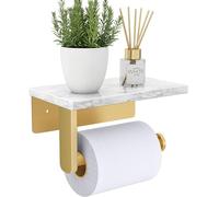 Brushed Gold Toilet Paper Holder with Natural Marble Shelf, 304 Stainless Steel Screw Wall Mounted, Tissue Roll Paper Holder Dispenser for Bathroom Washroom
