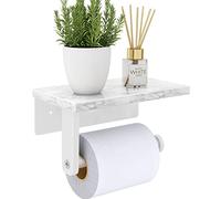 Gypie Toilet Paper Holder with Natural Marble Shelf, 304 Stainless Steel Screw Wall Mounted, Tissue Roll Paper Holder Dispenser for Bathroom Washroom White