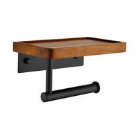 Toilet Roll Holder Wall Mounted with Natural Solid Walnut Wood Shelf Toilet Paper Holder - Self-Adhesive & Drilled Installation, Rustic Style for Home/RV Bathroom