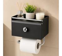 Toilet Roll Holder Wall Mounted with Phone Shelf and Storage, 5kg Load | Stick on Toilet Roll Paper Holder, No Drill Rustproof Bathroom Tissue Holders, Carbon Steel