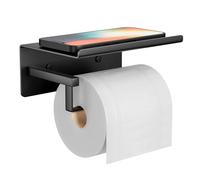 Toilet Roll Holder with Shelf, Black Stainless Steel, Self Adhesive or Screw Mount, All Installation Tools Included, Rustproof Toilet Paper Holder for Bathroom, Fits All Roll Sizes