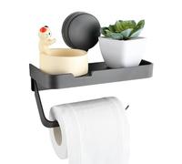 Toilet Roll Holder with Shelf, Self-Adhesive Suction Paper Towel Holder Wall Mounted, Rustproof & Multifunctional Bathroom Washroom Tissue Roll Holder, Storage Rack for Phones Wet Wipes (Grey)