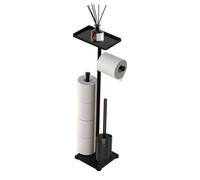 Toilet Roll Holder with Toilet Brush, Carbon Steel Free Standing Toilet Paper Holder and Toilet Brush and Detachable Shelf, 6 Suction Cups, Height 58cm