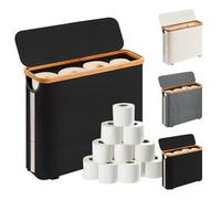 Toilet Roll Storage, Black Toilet Paper Basket with Lid Bamboo Toilet Paper Storage Holder Organiser Toilet Paper Storage Container for Mega Roll Standing for Bathroom Cabinet for up to 12 Rolls