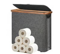 Toilet Roll Storage Box, 30L Bathroom Storage Box with Bamboo Lid for 12 Rolls, Toilet Roll Holder for Living Room, Wardrobe, Laundry Room, Bathroom Countertop (Gray)