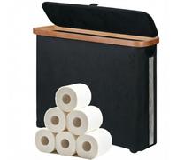 Toilet Roll Storage Box, 30L Bathroom Storage Box with Bamboo Lid for 12 Rolls, Toilet Roll Holder for Living Room, Wardrobe, Laundry Room, Bathroom Countertop (Black)