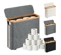 Toilet Roll Storage, Grey Toilet Paper Basket with Lid Bamboo Toilet Paper Storage Holder Organiser Toilet Paper Storage Container for Mega Roll Standing for Bathroom Cabinet for up to 12 Rolls