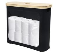 Toilet Roll Storage, Standing See-through Basket with Bamboo Lid, Holds 12 Rolls Multipurpose Bathroom Organizer Storage Box for Bathroom Cabinet, Dorm, Restroom Organizer(black)