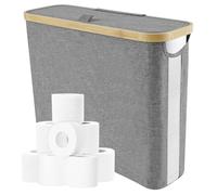 Toilet Roll Storage,Toilet Paper Basket,Bathroom Storage Box Holder Stand with Lid,Toilet Paper Storage with Side Window,Toilet Paper Basket Cabinet,Foldable Toilet Paper Bin for Home (Gray)